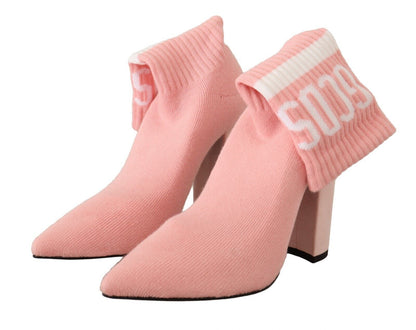 GCDS – Rosa Wildleder-Stiefeletten mit Logo und Blockabsatz