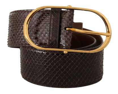 Dolce & Gabbana Brown Exotic Leather Gold Oval Buckle Belt