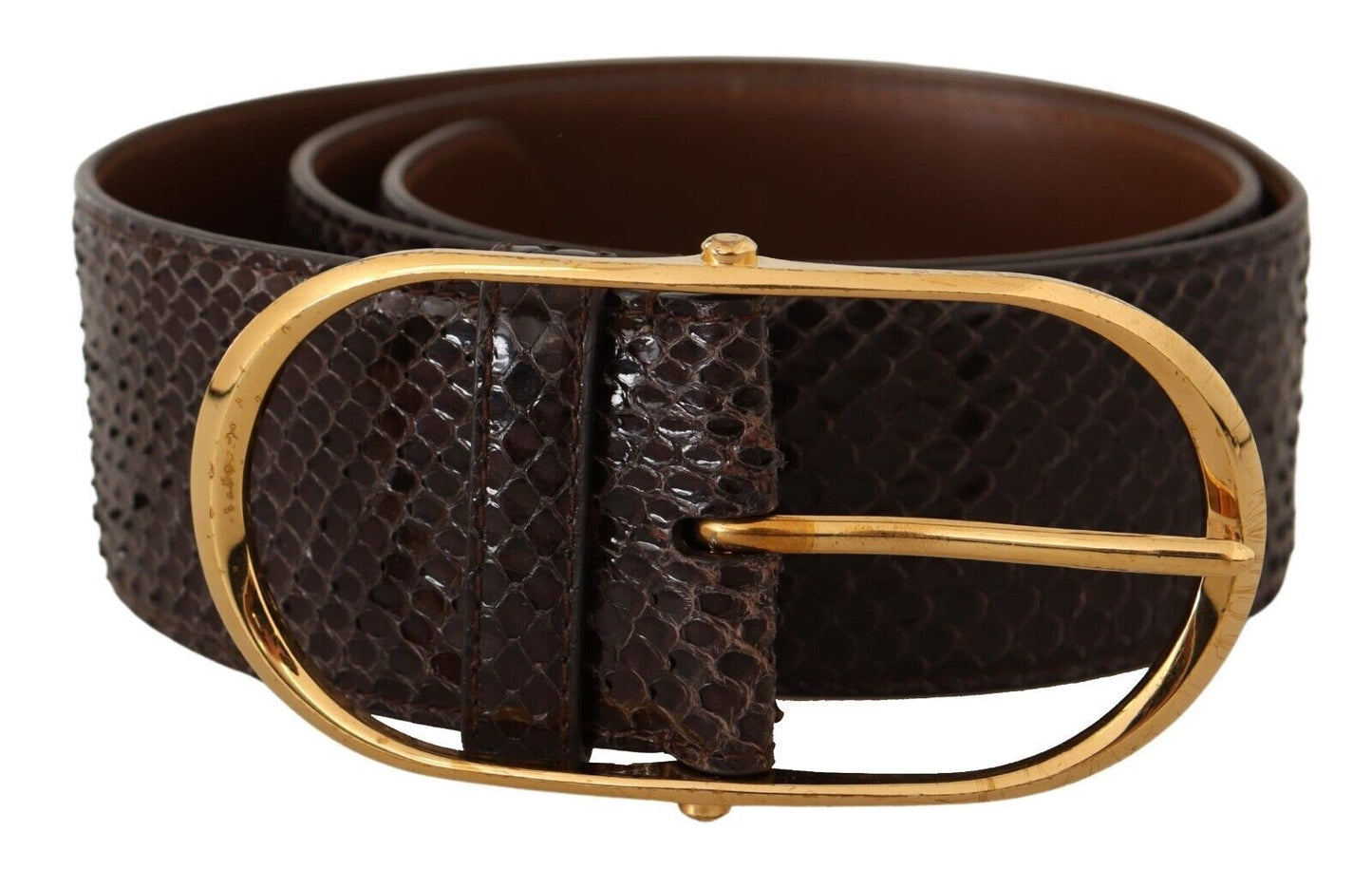 Dolce & Gabbana Brown Exotic Leather Gold Oval Buckle Belt