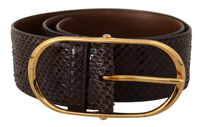 Dolce & Gabbana Brown Exotic Leather Gold Oval Buckle Belt