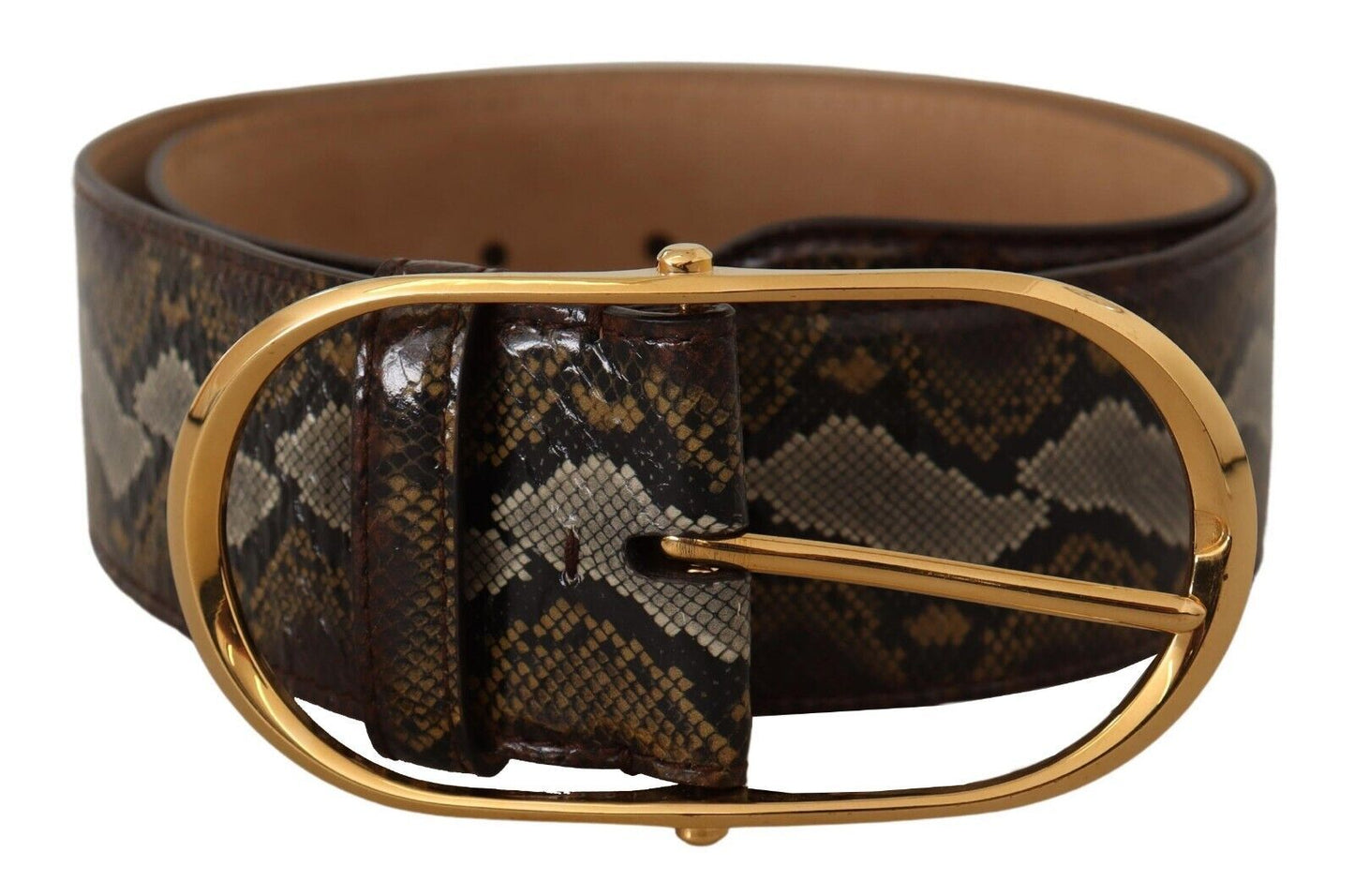Dolce &amp; Gabbana Brauner Pythonledergürtel mit ovaler Schnalle und Gold