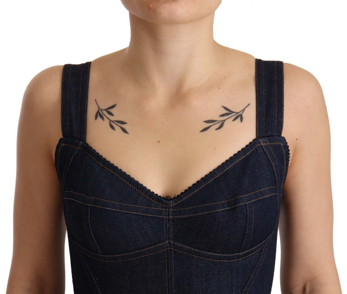 Dolce &amp; Gabbana Dunkelblaues Midi-Etuikleid aus Baumwoll-Denim