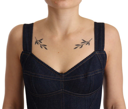 Dolce &amp; Gabbana Dunkelblaues Midi-Etuikleid aus Baumwoll-Denim