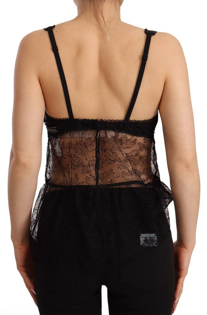 Dolce &amp; Gabbana – Schwarzes Babydoll-Dessous-Oberteil aus Seidenspitze und Nylon