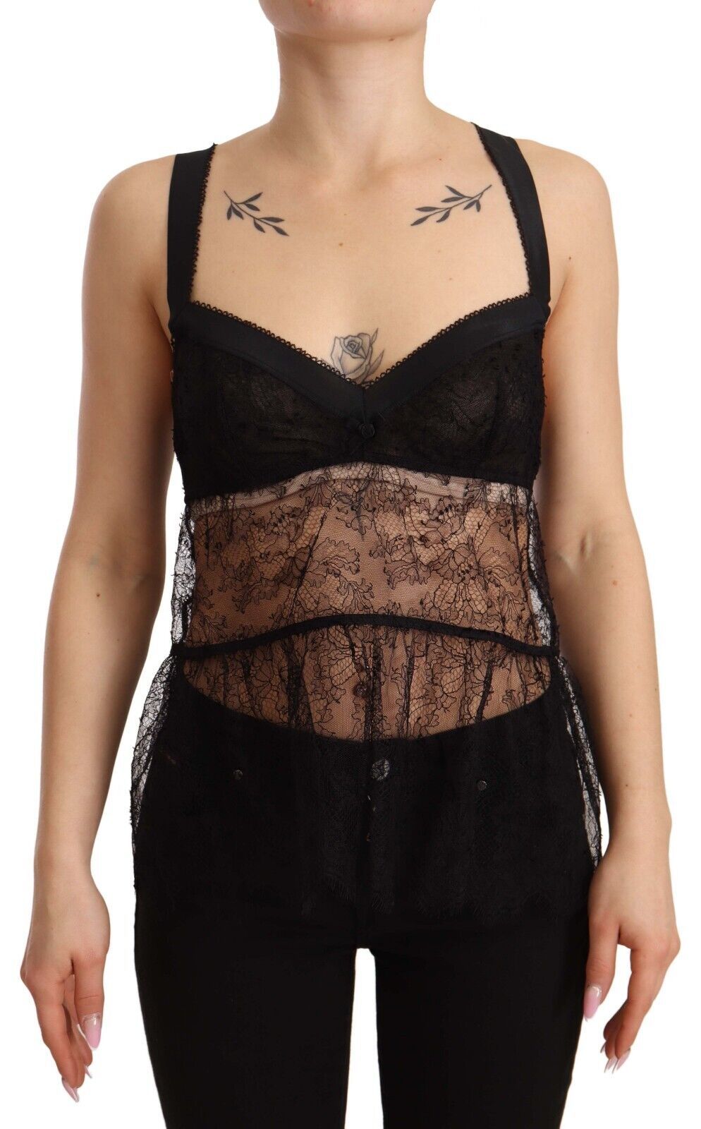 Dolce &amp; Gabbana – Schwarzes Babydoll-Dessous-Oberteil aus Seidenspitze und Nylon