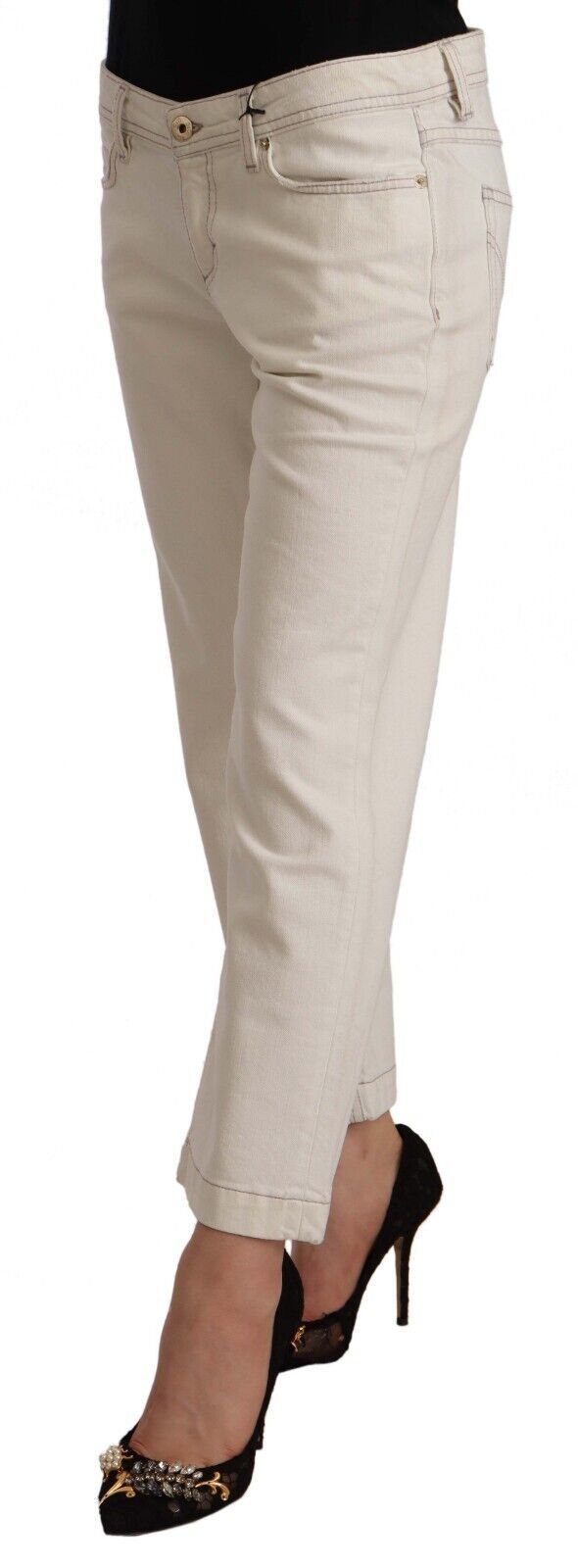 Dolce &amp; Gabbana – Ausgestellte, verkürzte Jeans aus Baumwolle in Off-White