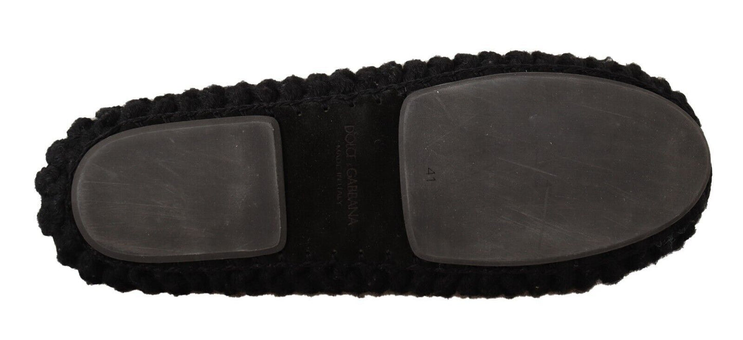 Dolce &amp; Gabbana – Schwarze Ballerinas zum Hineinschlüpfen aus Wollstrick