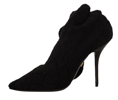 Dolce &amp; Gabbana – Kniehohe Stiefeletten in Schwarz mit Stretch-Socken