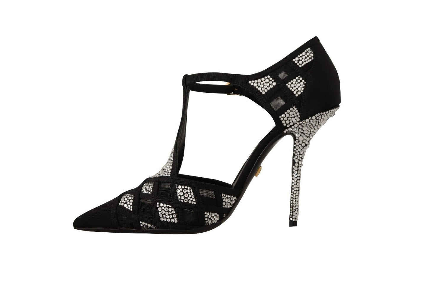 Dolce &amp; Gabbana Schwarze Kristalle T-Riemen Heels Pumps Schuhe