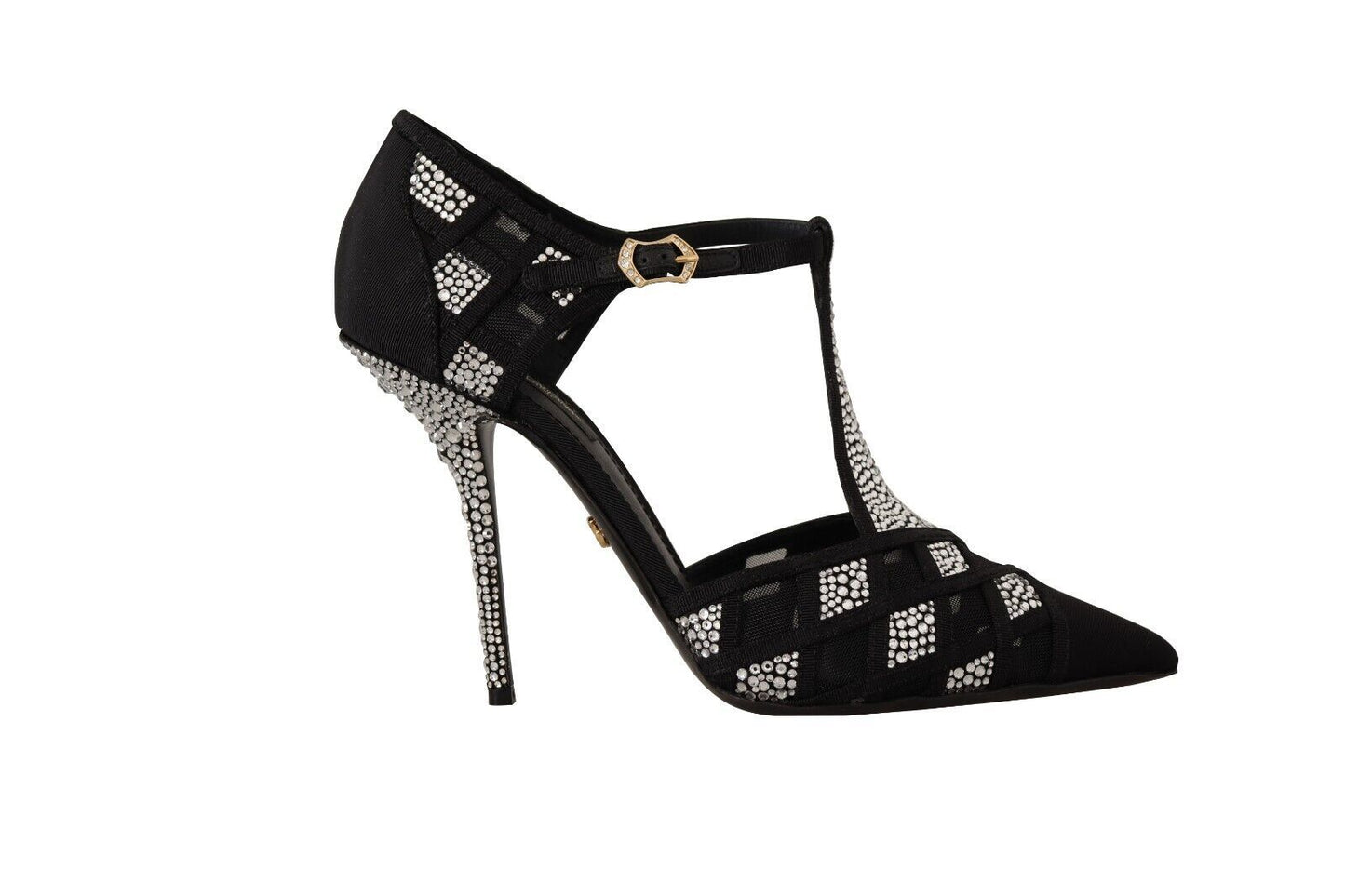 Dolce &amp; Gabbana Schwarze Kristalle T-Riemen Heels Pumps Schuhe