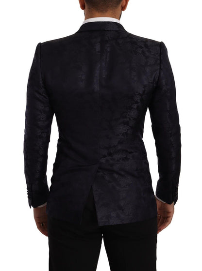 Dolce &amp; Gabbana Blauer Jacquard-Seidenmantel mit Blumenmuster MARTINI Blazer