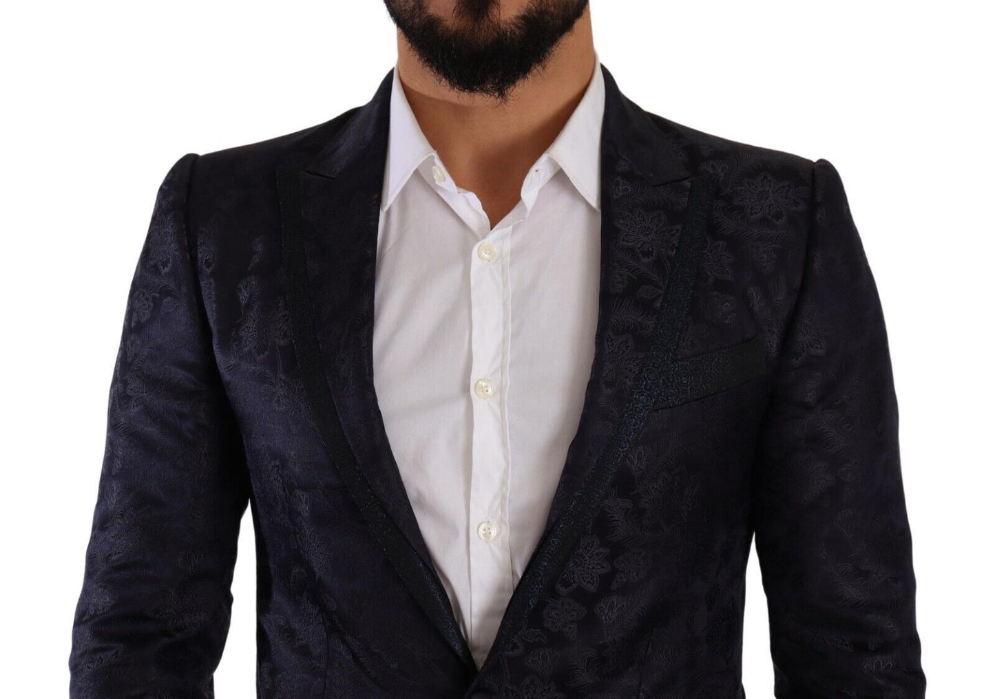 Dolce &amp; Gabbana Blauer Jacquard-Seidenmantel mit Blumenmuster MARTINI Blazer