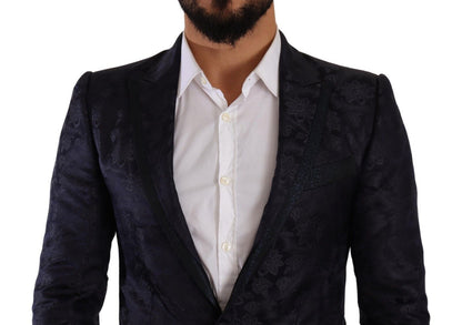 Dolce &amp; Gabbana Blauer Jacquard-Seidenmantel mit Blumenmuster MARTINI Blazer
