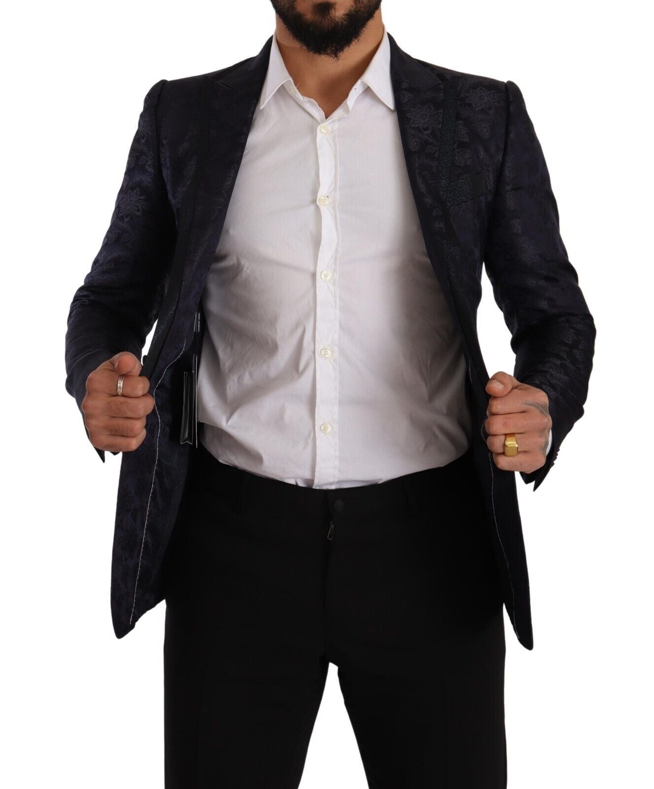 Dolce &amp; Gabbana Blauer Jacquard-Seidenmantel mit Blumenmuster MARTINI Blazer