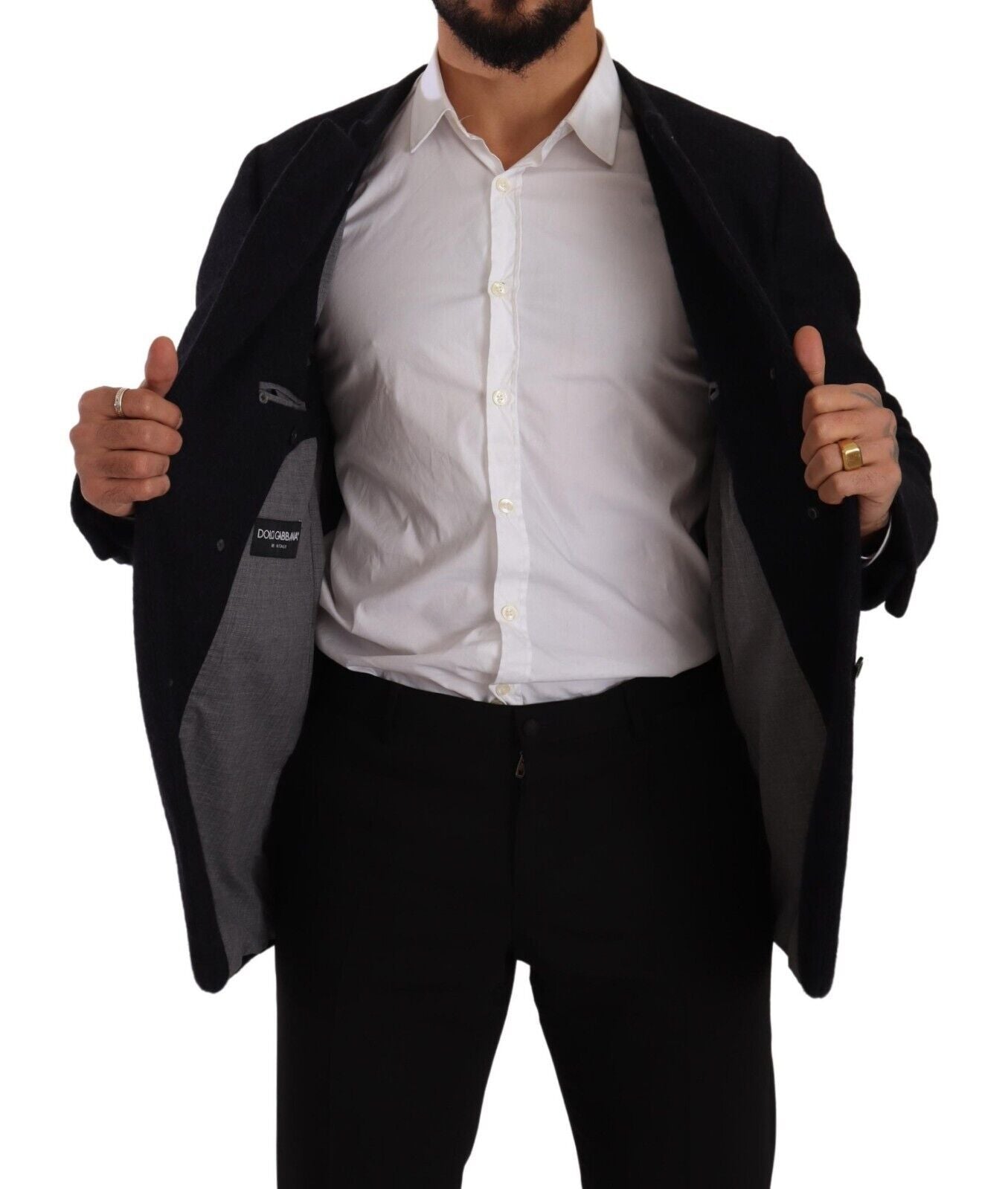 Dolce &amp; Gabbana Graue Alpaka-Manteljacke mit Knopfleiste für Herren