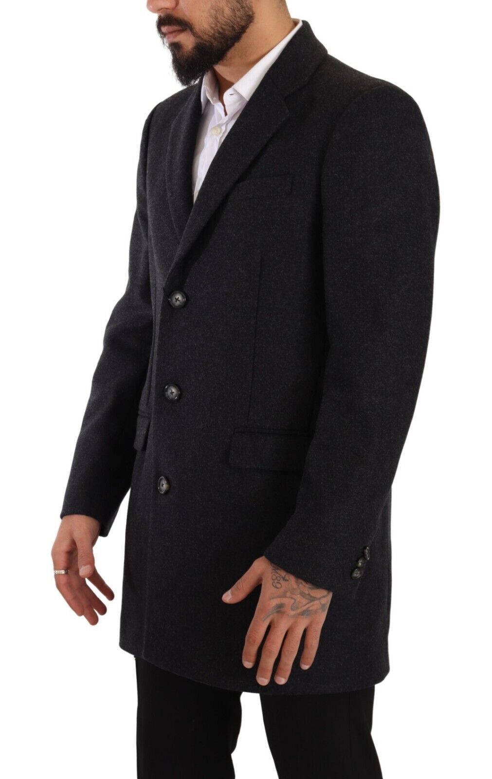 Dolce &amp; Gabbana – Trenchcoat aus dunkelgrauer Wolle für Herren