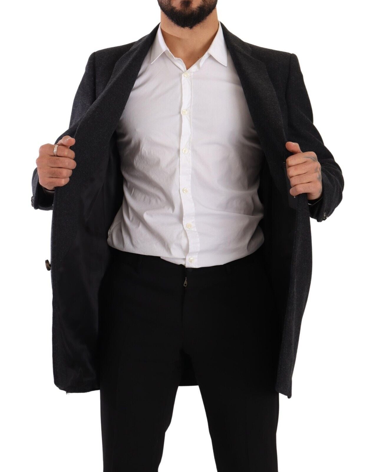 Dolce &amp; Gabbana – Trenchcoat aus dunkelgrauer Wolle für Herren