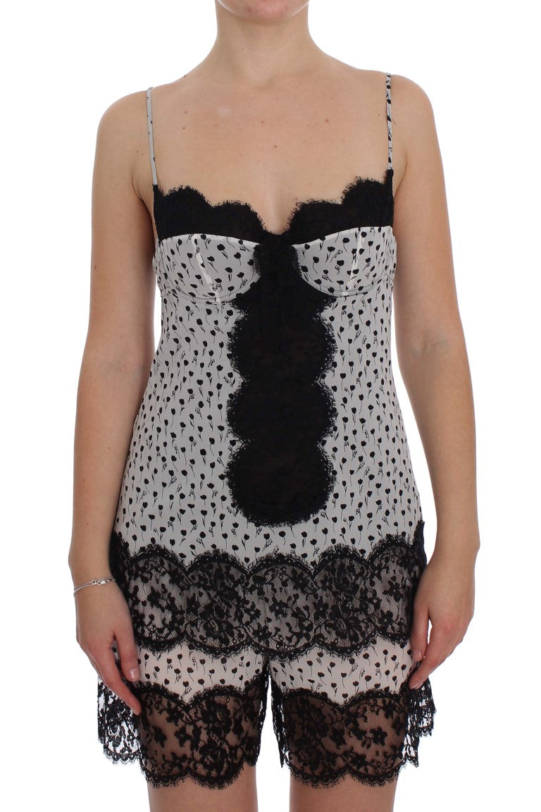 Dolce &amp; Gabbana – Schwarzes Babydoll-Dessous-Oberteil aus Seidenspitze