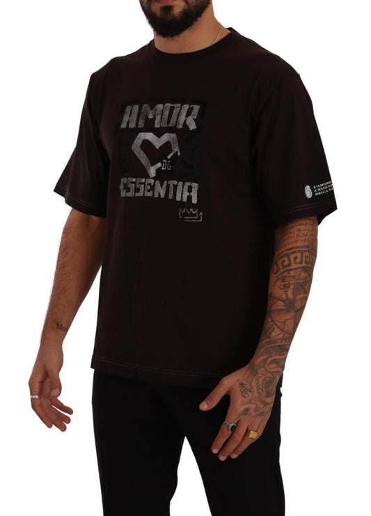 Dolce & Gabbana Bordeauxfarbenes Baumwoll-T-Shirt mit Rundhalsausschnitt und L-Amore-Print