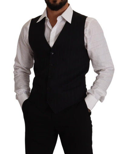 Dolce &amp; Gabbana Blau gestreifte Weste aus Wollstretch