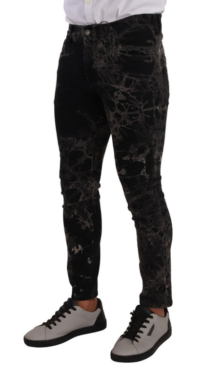 Dolce &amp; Gabbana – Schwarze Skinny-Jeans im Slim-Fit mit Muster