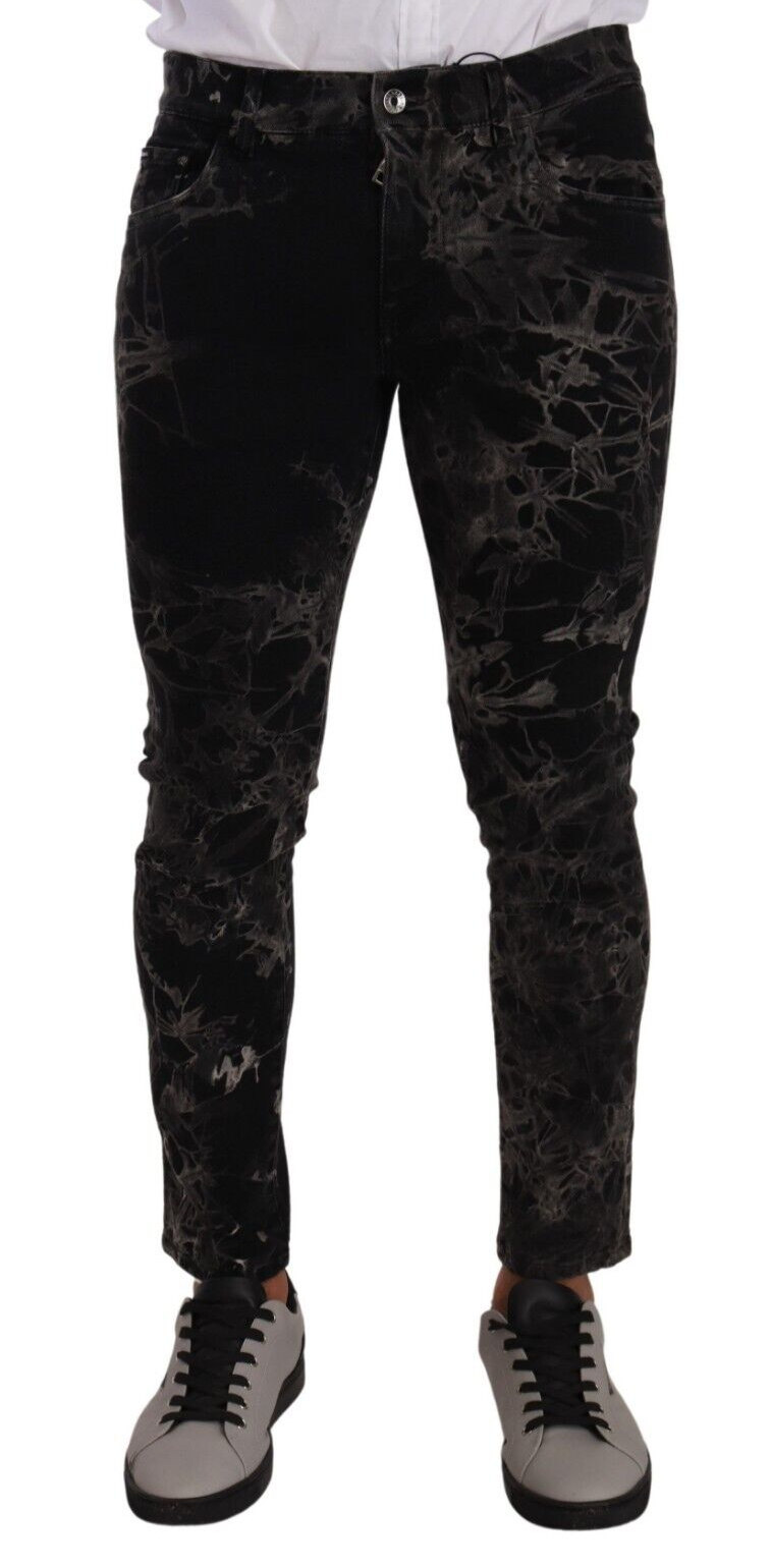 Dolce &amp; Gabbana – Schwarze Skinny-Jeans im Slim-Fit mit Muster