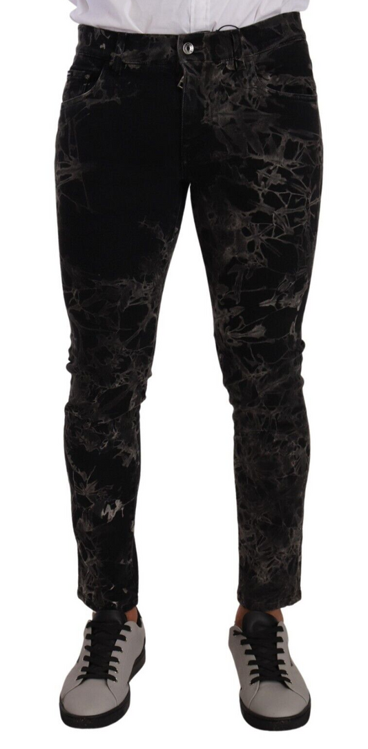 Dolce &amp; Gabbana – Schwarze Skinny-Jeans im Slim-Fit mit Muster
