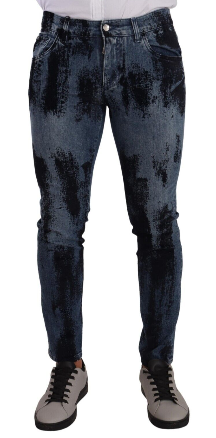 Dolce &amp; Gabbana Blau-schwarze Skinny-Jeans aus Baumwolle