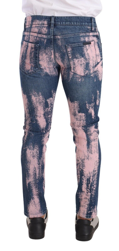 Dolce &amp; Gabbana – Skinny-Jeans aus Baumwolle in Blau und Rosa mit Batikmuster