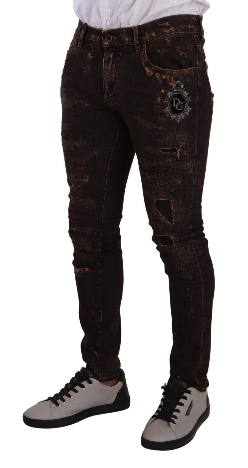 Dolce &amp; Gabbana – Braune Skinny-Jeans im Used-Look in Slim Fit