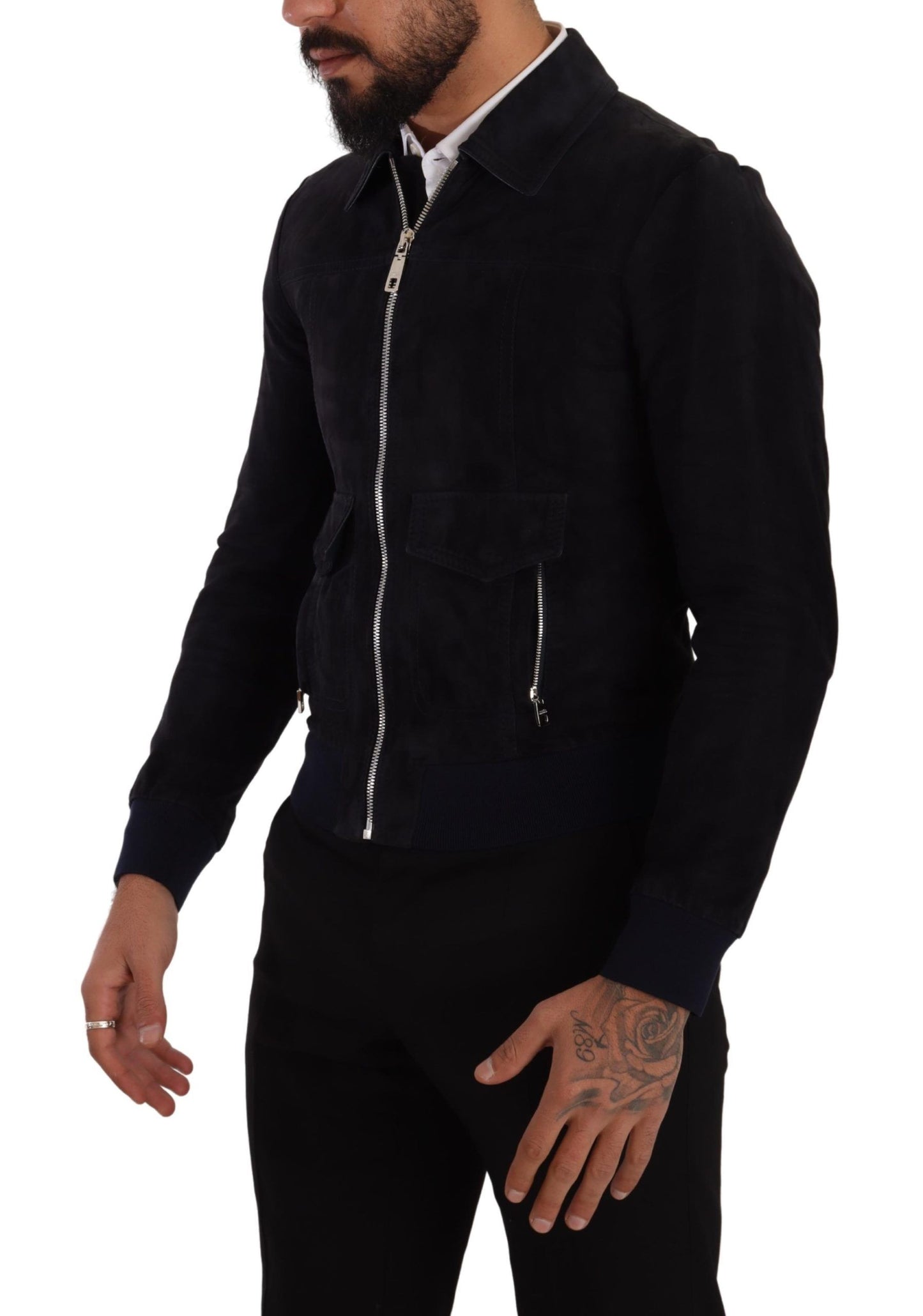 Dolce &amp; Gabbana Blaue Wildleder-Lammfell-Ledermanteljacke