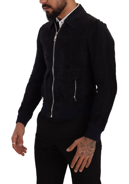 Dolce &amp; Gabbana Blaue Wildleder-Lammfell-Ledermanteljacke