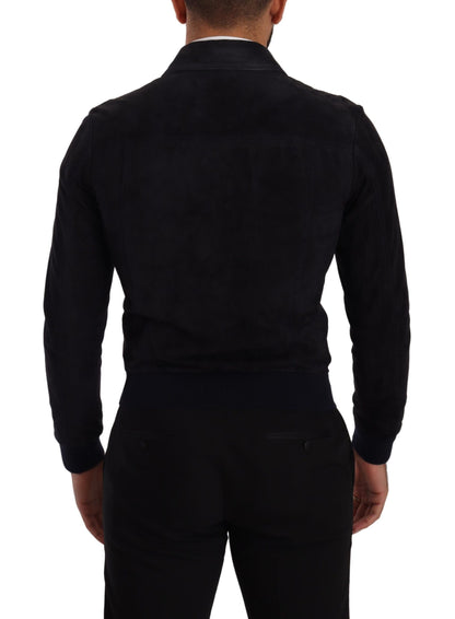 Dolce &amp; Gabbana Blaue Wildleder-Lammfell-Ledermanteljacke