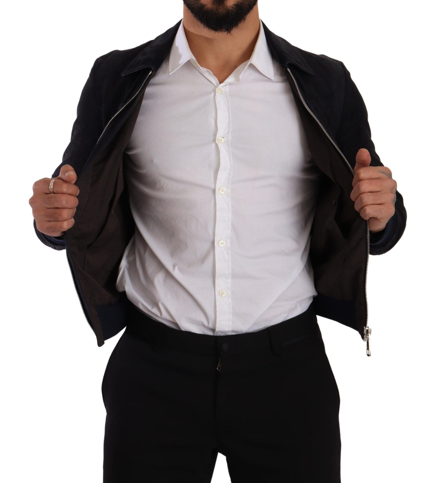 Dolce &amp; Gabbana Blaue Wildleder-Lammfell-Ledermanteljacke