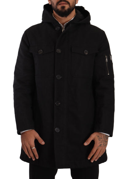 Dolce &amp; Gabbana Schwarzer Denim-Parka mit Kapuze, Winterjacke