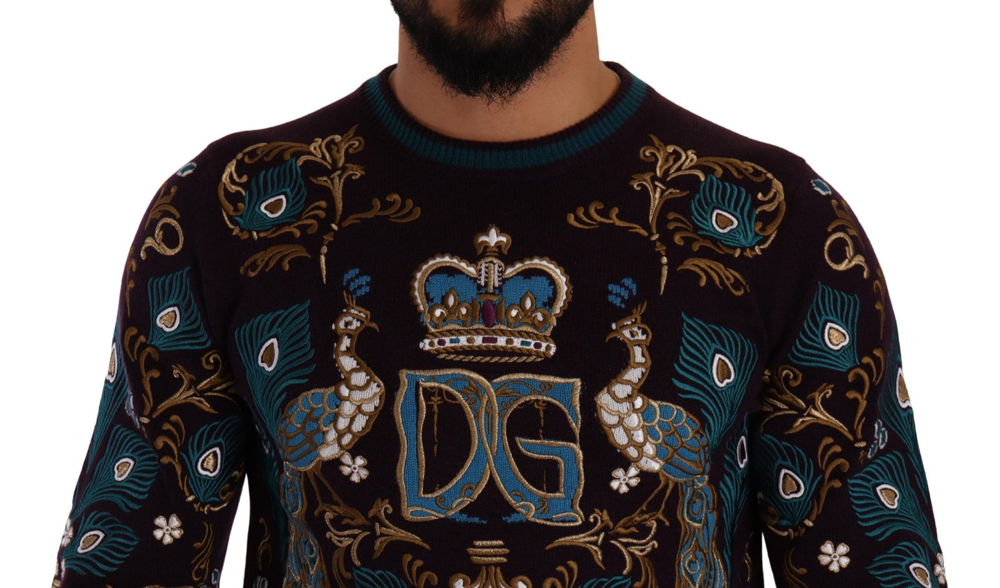 Dolce &amp; Gabbana Bordeauxfarbener Kaschmirpullover mit DG-Kronenstickerei