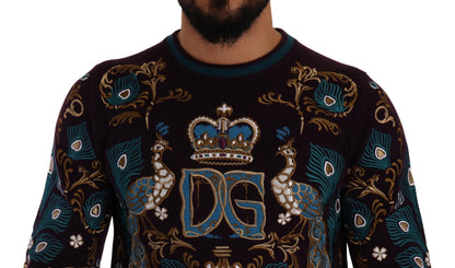 Dolce &amp; Gabbana Bordeauxfarbener Kaschmirpullover mit DG-Kronenstickerei