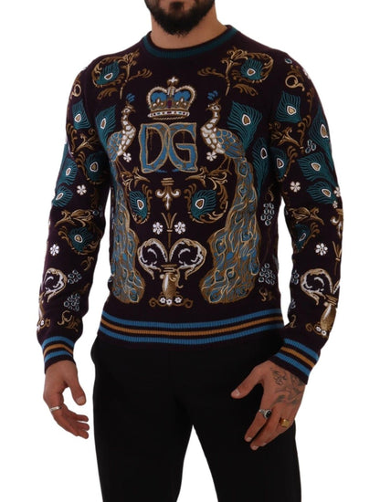 Dolce &amp; Gabbana Bordeauxfarbener Kaschmirpullover mit DG-Kronenstickerei