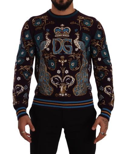 Dolce &amp; Gabbana Bordeauxfarbener Kaschmirpullover mit DG-Kronenstickerei