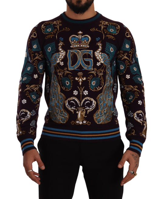 Dolce &amp; Gabbana Bordeauxfarbener Kaschmirpullover mit DG-Kronenstickerei