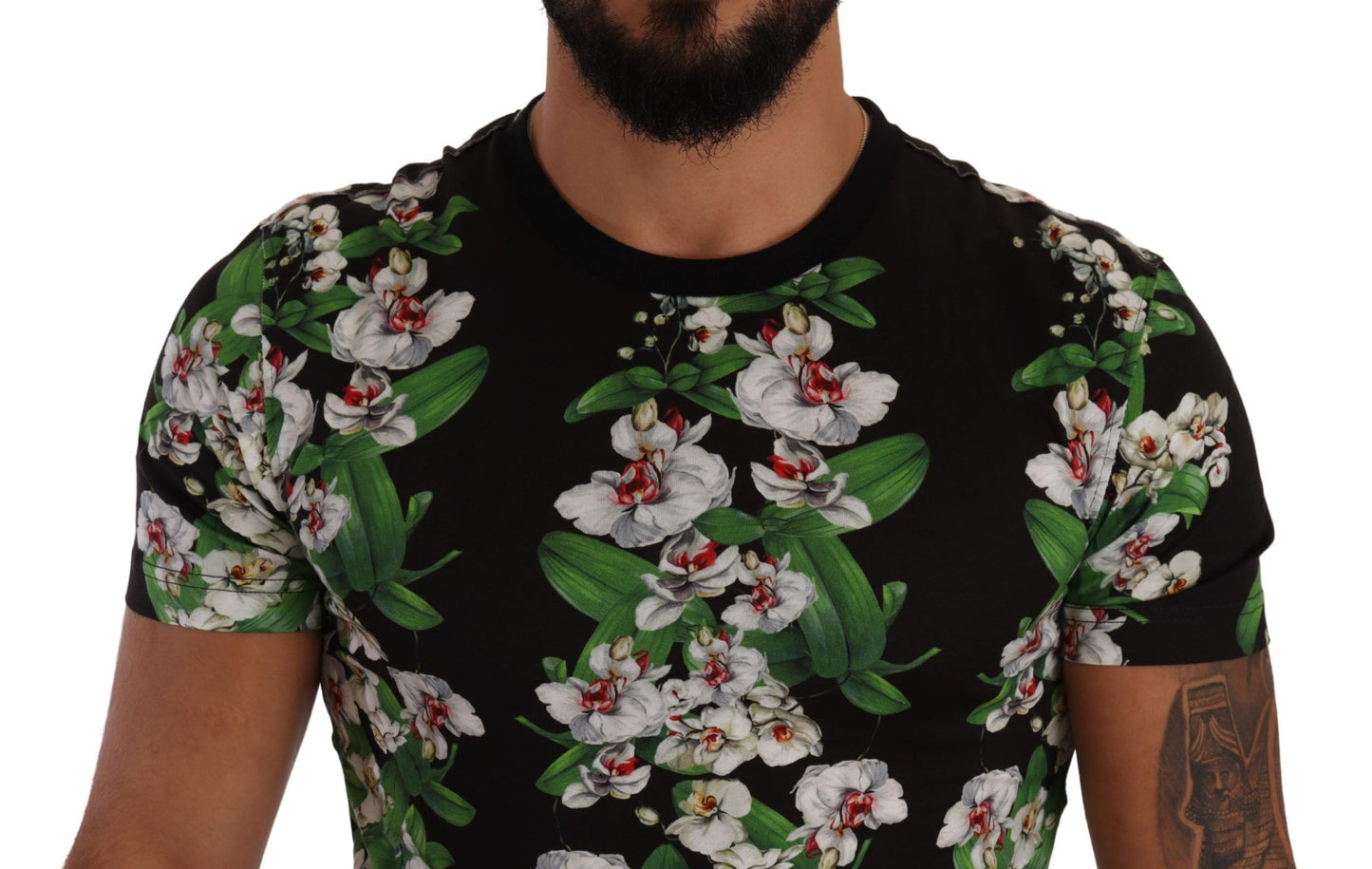 Dolce &amp; Gabbana – Schwarzes T-Shirt mit Rundhalsausschnitt und Blumenmuster