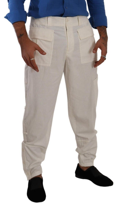 Dolce &amp; Gabbana – Cargohose aus Baumwollcord in Off-White