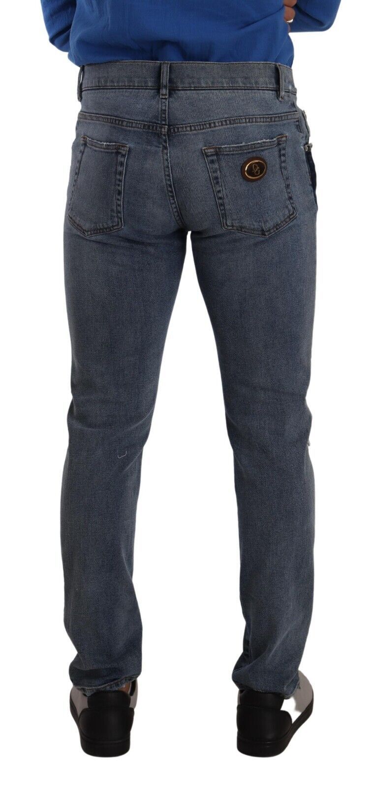 Dolce &amp; Gabbana – Zweifarbige Slim-Jeans aus zerfetzter Baumwolle in Blau