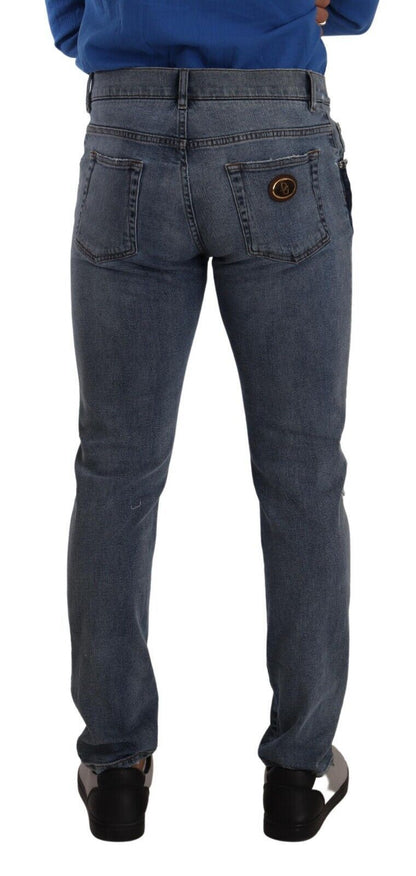 Dolce &amp; Gabbana – Zweifarbige Slim-Jeans aus zerfetzter Baumwolle in Blau