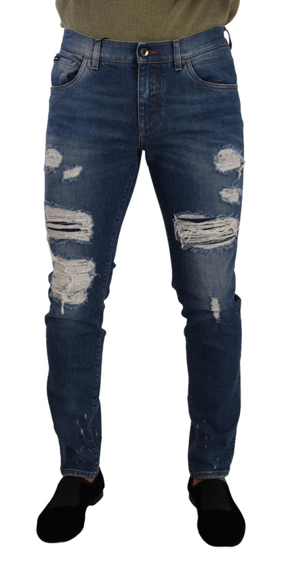 Dolce &amp; Gabbana Slim Fit Jeans aus Baumwollstretch in Blauwaschung