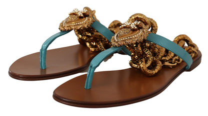 Dolce &amp; Gabbana – Devotion – Flache Sandalen aus blauem Leder