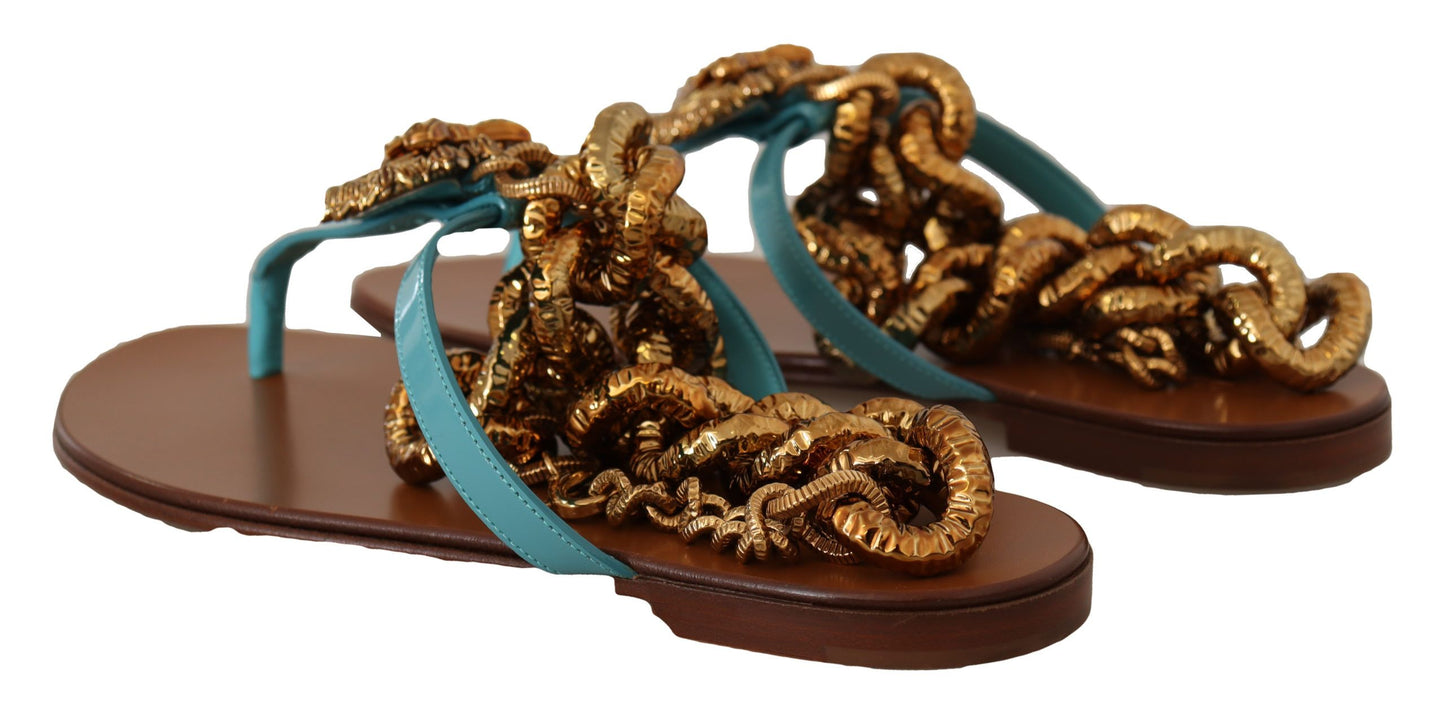 Dolce &amp; Gabbana – Devotion – Flache Sandalen aus blauem Leder