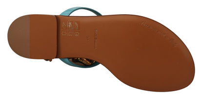 Dolce &amp; Gabbana – Devotion – Flache Sandalen aus blauem Leder