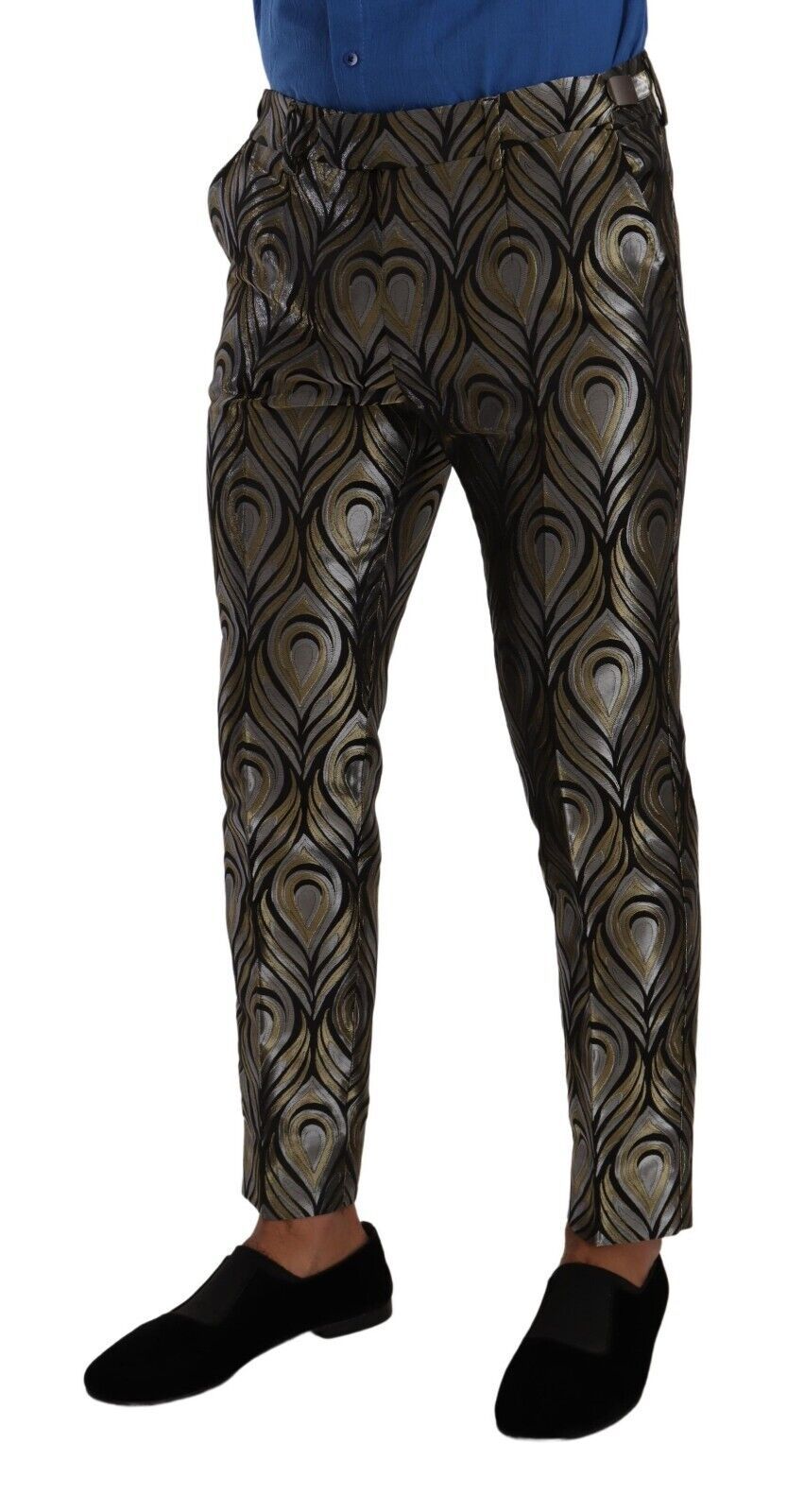 Dolce &amp; Gabbana Silber Gold Jacquard Herren Hose Anzughose