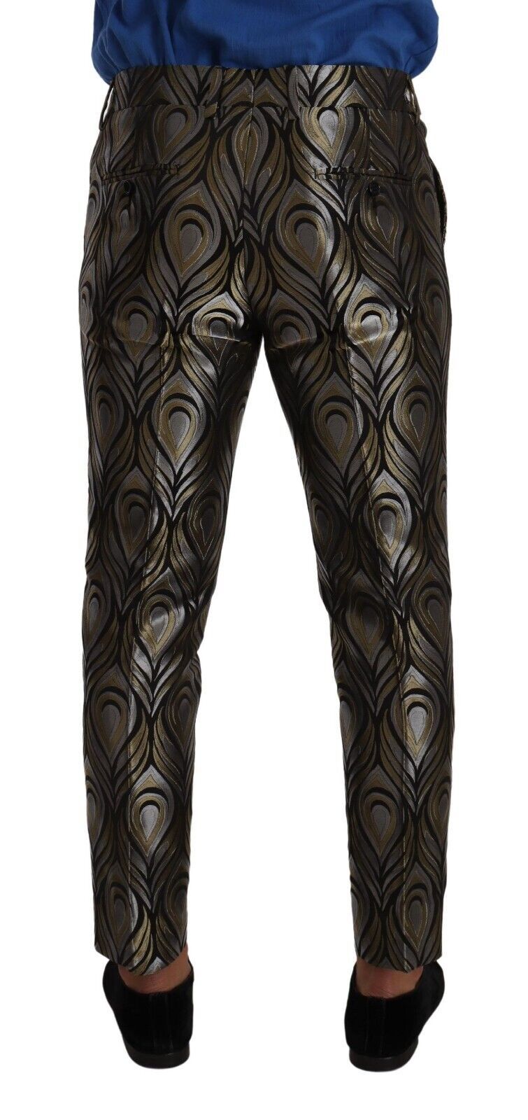 Dolce &amp; Gabbana Silber Gold Jacquard Herren Hose Anzughose